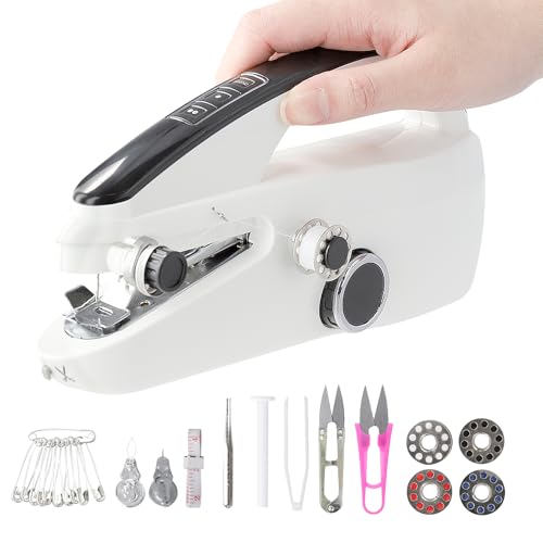 Máquina de coser a mano, máquina de coser portátil, mini máquina de coser para principiantes, máquina de coser portátil eléctrica de ajuste de 2 velocidades, fácil de usar y costura rápida, para