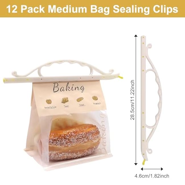 SumDirect Food Bag Clips,12-Piece Reusable Air Tight Chip Clips with Handle - Multi-Size Clips for Bread Snack Bags, Moisture Resistant Kitchen Storage (Medium)