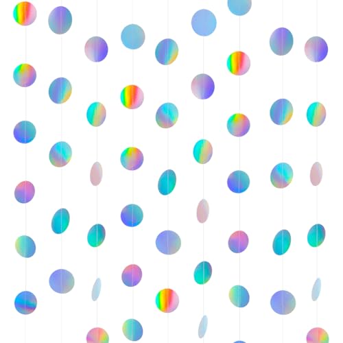 TIESOME Holographic Paper Garland, Shiny Iridescent Dots Hanging Streamers Banner