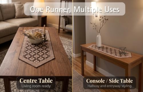 Image of Dining Table Runner for 4 Seater | Premium Viscose Rayon & Cotton Fabric | Washable Heat Resistant Decorative Table Cover for Dining Table | Modern Home Decor | 36 x 14 Inch | Brown
