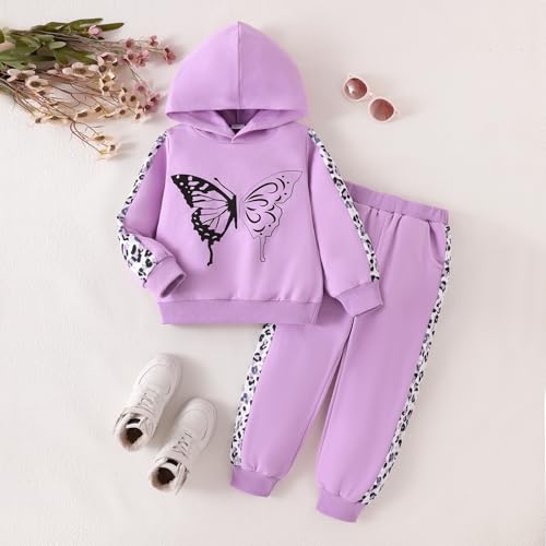 Image of Girls Clothes Fall Winter Toddler Outfits Leopard-print Hoodie Sweatshirt + Sweatpants 2 Piece Set 4-12 Years