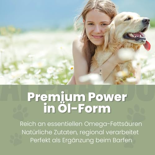 alphazoo Premium Leinöl für Hunde 100 ml – Kaltgepresstes Omega‑3 & Omega‑6 Hundefettöl zur Fellpflege & Verdauungsförderung