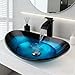 OUBONI Bathroom Vessel Sink Set Contemporary Tempered Glass +Matching Style Faucet +Chrome Pop-up Drain SLT833¡­