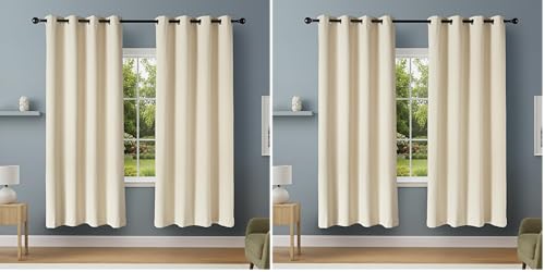 Image of Amazon Basics 100% Blackout Curtains with Grommets, Blocks Sunlight and UV Rays, Reduces Outside Noise, 52 x 84 Inches, Beige, 2 Panels (Pack of 2)