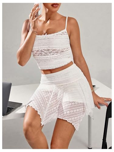 MakeMeChic Women's Floral Lace Mini Skirt Ruched Asymmetrical Y2k Short Rave Festival Skirts Cowboy Chic2