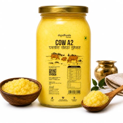 Image of Doodhvale Farms A2 Cow Ghee 330ml(Pack of 2) | Vedic Desi Gir Cow Ghee | Bilona Method | Grass Fed | 100% Pure & Preservative Free | Traditionally Churned Danedar Ghee | Non-GMO | Lab Certified | Glass Bottle