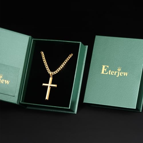 Eterjew 18k Gold Cross Necklace for Men Women 16 Inch — view 5
