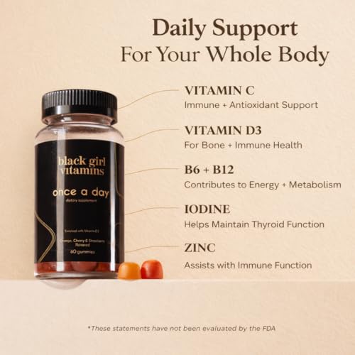 Black Girl Vitamins Once a Day - Womens Multivitamin Gummy - Vitamin A, B, C, E and Zinc. Multivitamin for Women, Immune Support. Vegan, Gluten-Free. Made in The USA (30 Day Supply, Strawberry) - Image 5