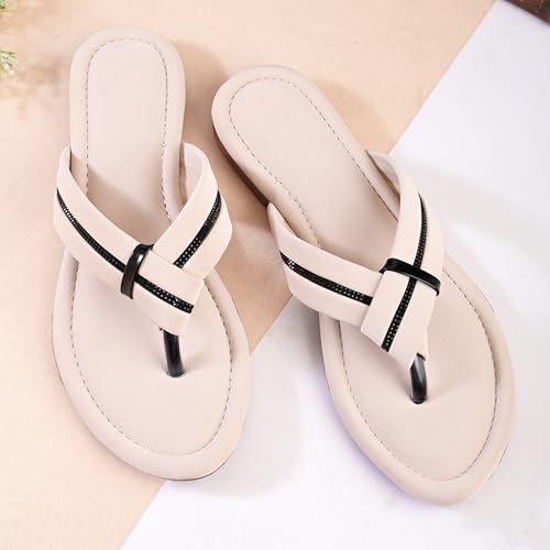 Image of Centrino Women's Flat Thong Sandals | Stylish Embellished Strappy Flip-Flops | Open-Toe Slip-On with Metallic Studs| Soft Cushioned Footbed for Comfort | Elegant & Durable Fashion Footwear (9313)