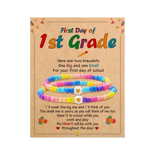 BAYLAY First Day of 1st Grade School Bracelet Gifts - Colorful Heart Beaded Bracelets Mommy and Me Bracelet Back to School Gifts Stuff Supplies Mother and Daughter Bracelets