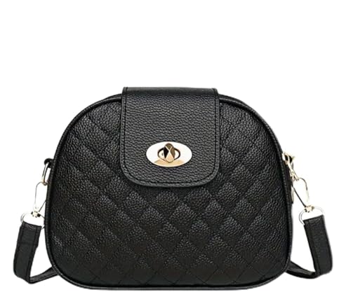 Sac bandoulière cuir synthétique noir motif losange chic