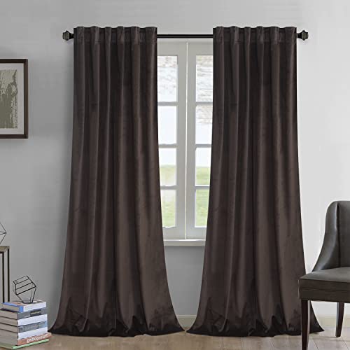 Charcoal Gray Velvet Curtains Elegant Window Drapes for Living Room 84 Inch Long Light Dimming Room Back Tab/Rod Pocket Panels Privacy Bedroom Sliding Door Décor, Set of 2 (Charcoal)