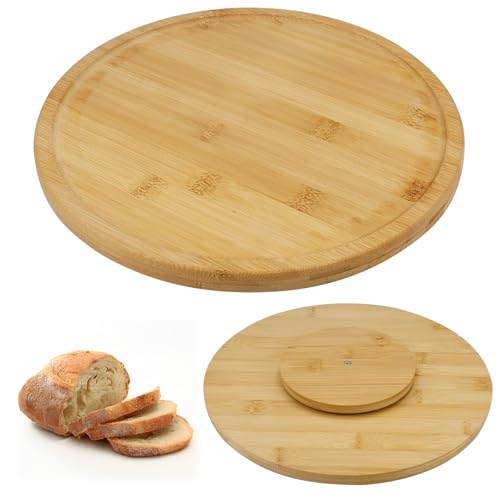 CAREDGO Vassoio Girevole in Legno 360°Vassoio Rotondo Legno Tagliere Girevole Legno Piatto Girevole Legno Vassoio da Portata in Legno per Servire Cibo, Spezie, Marmellate, Formaggi, 30CM