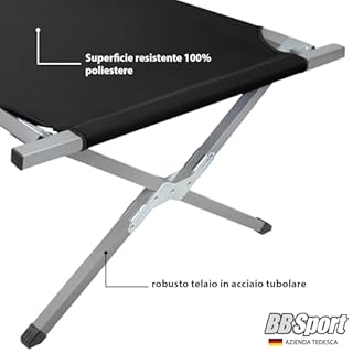 BB Sport Brandina Campeggio Letto Pieghevole 190 x 64 x 41 cm Stabile 180 kg Militare Viaggio Portatile Resistente Tubolare Acciaio 600D Tessuto Oxford Borsa da Trasporto Letto, Colore:nero