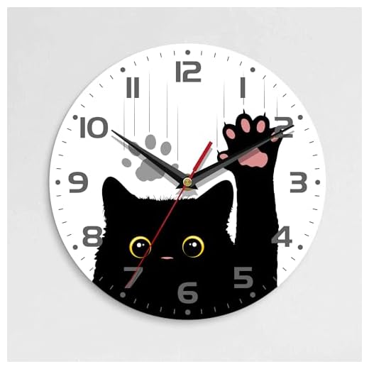 Wall Clock, 10 Inch Silent Non-Ticking Home Kitchen Decor, Battery Operated for Bathroom Bedroom Living Room Office(Cute Black Cats Paws)