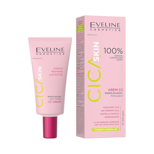 Eveline Cosmetics Cica Skin CC-Creme Feuchtigkeitsspendend & Tonisierend, Vegane Formel, Reduziert Rötungen, Glättet & Regeneriert, 50 ml