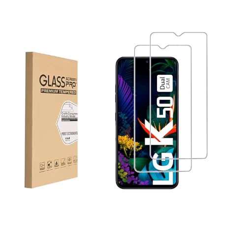 Shunwige [2 PCS] Protector de pantalla de vidrio templado,Diseñado para LG K50,Cristal templado/Resistente a arañazos/Sólo cubre el área de la pantalla