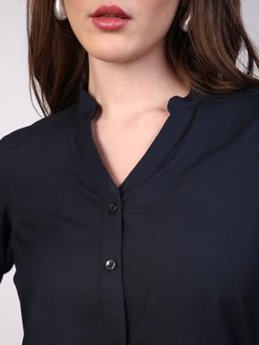 Image of Urbano Fashion Women's Modal Viscose Full Sleeve Regular Fit Casual Solid Shirt with Mandarin Collar