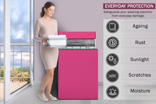 Image of Stylista Waterproof and Dustproof Polyester Washing Machine Cover Compatible for Godrej 8 Kg Fully-Automatic Top Loading WTEON ADA 80 5.0 FEFN GLGR, Pink