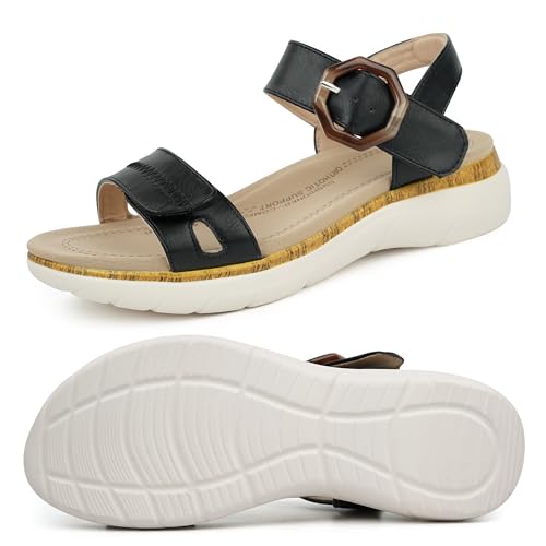 ORTOREX Women Orthotic Arch Support Sandals Comfortable Walking Sandals (10,Black)