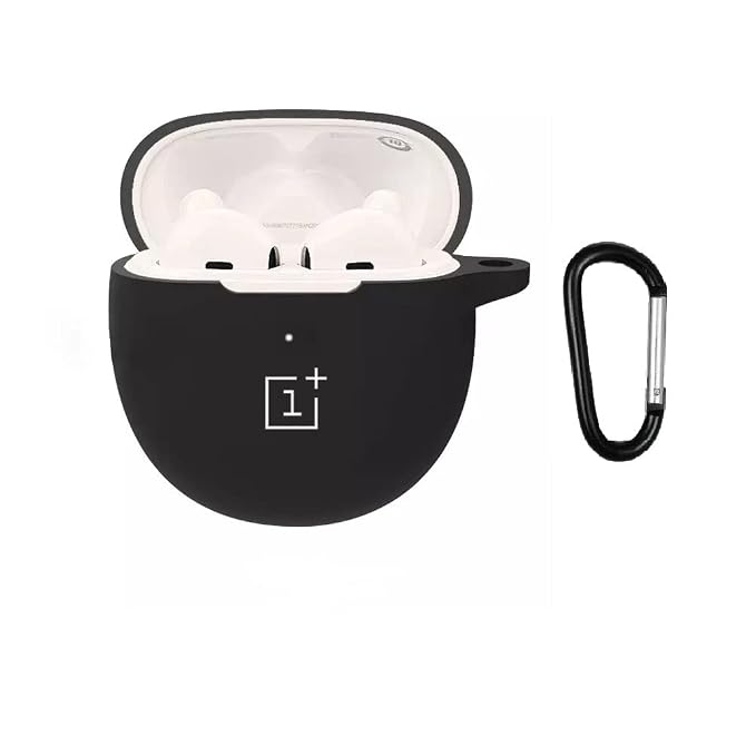 Printme Silicone Compatible for OnePlus Buds Nord CE Case Cover, Soft Shockproof Protective Case Cover with Metal Keychain (Solid Black)