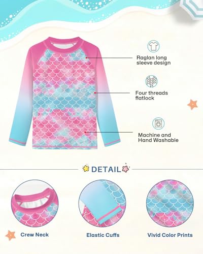 Image of BesserBay Girls Rash Guard UPF 50+ Raglan Sleeve Quick Dry Swim Shirt 4-12 Years