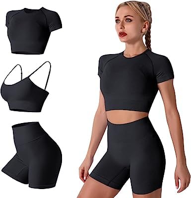 GenericWomen's Yoga Outfit Seamless Workout Set High Waist Exercise Shorts Pants with Sport Bra 3PCS Tracksuit Gym Tracksuits