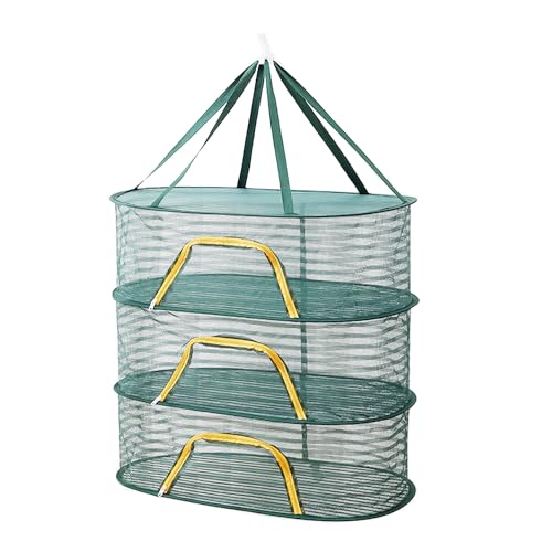 Foldable Drying Net for Vegetables, Fish, and Dehydrated Goods, Multi-tiered Food Drying Net, Versatile Drying Rack, Windproof Design, Zipper Closure for Insect Protection (Dark green, Triple Layer) by TANOVCEP - Used condition - US$18.04