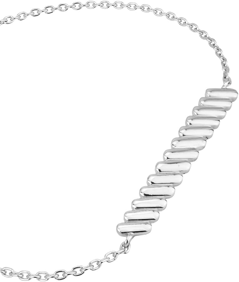 Vanbelle Sterling Silver Jewelry - Rhodium Plated with 925 Stamp - Textured Bar Bracelet - Elegant, Beautifully Handmade for Women - 16.5cm Long + 2.5cm Extender - Image 2