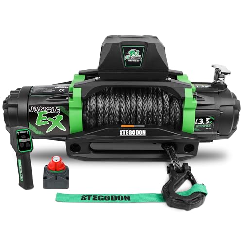 STEGODON Winch 13500 lb Winch 12V Waterproof Electric Winch Synthetic Rope Winch Off Road Winches...