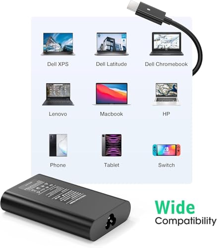 Image of Power Cable & Dell Original 65W USB Type-C Adapter for Laptop, Latitude 5289 5290 7389 7390 7400- Black