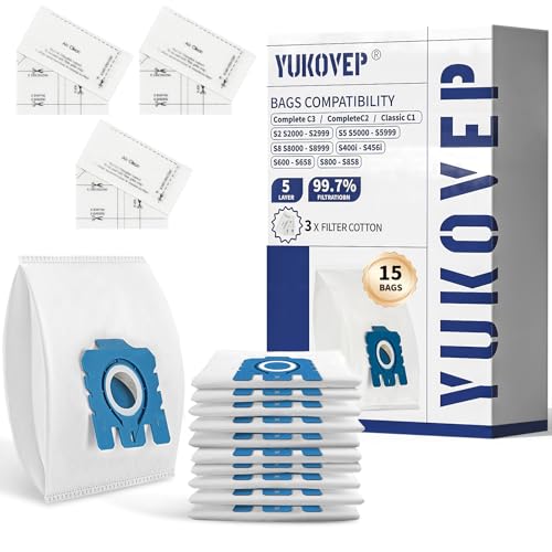 15 Stück Staubsaugerbeutel für Miele Staubsauger Complete C3/Complete C2/Classic C1/S2/S4/S5/S6/S8 3D Efficiency GN Staubsaugerbeutel mit 3 Motor 3 Abluft Filter 9917730 (15x Beutel + 3x Motorfilter)