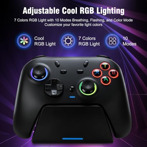 Image of Wireless PC Controller for Windows /Switch 1,2 /Android with Charging Dock | Gaming Controller with Hall Effect Joysticks Trigger RGB M1 /M2 Buttons Vibration, Gamepad for Windows PC /Switch /Steam /Android