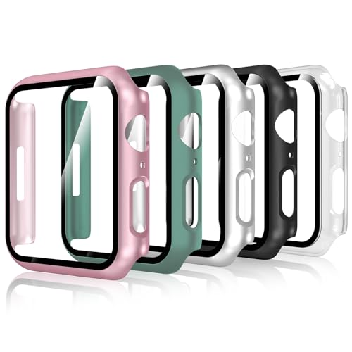 Bigqin 5PCS Custodia Compatibile per Apple watch Series 9/8/7 45mm,5PCS Pellicola Protettiva,TPU Protezione Cover Compatibile per Apple watch Series 8 7 45mm,Trasparente/nero/argento/oro rosa/verde