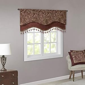 Madison Park Aubrey Faux Silk Paisley Jacquard, Rod Pocket Curtain with Privacy Lining for Living Room, Kitchen, Bedroom and Dorm, 50