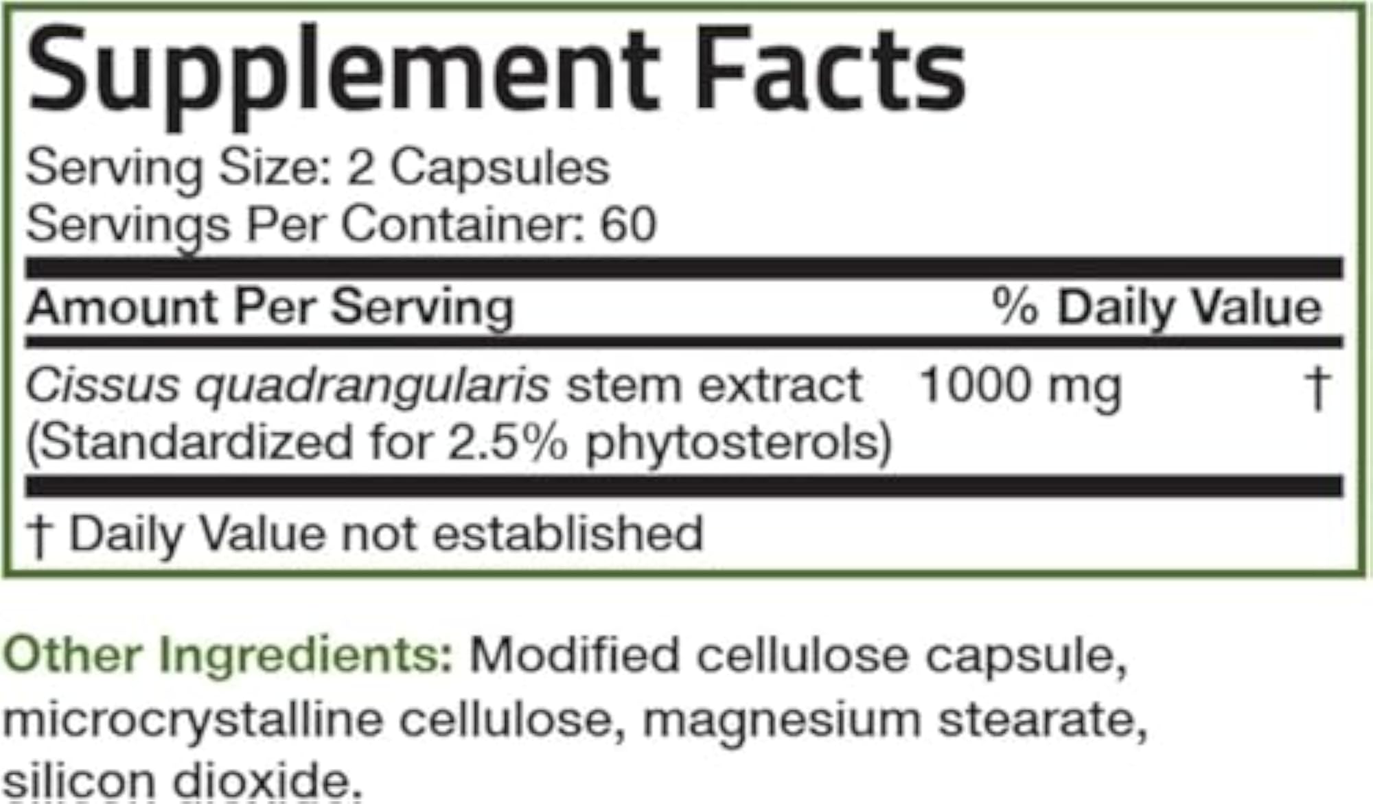 Cissus Quadrangularis Extract 1000 mg Capsules, 120 Count
