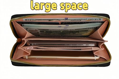 Women's flower embossed wallet, women's ultra-thin wallet, large capacity zipper style handbag, detachable wristband, 7.67 x 3.93 inches, black,3