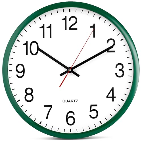 Image of Bernhard Products Hunter Green Wall Clock, Silent Non Ticking - 16 Inch Extra Large Quality Quartz Battery Operated Round Easy to Read Home /Office /Business /Kitchen /Classroom /School Clocks