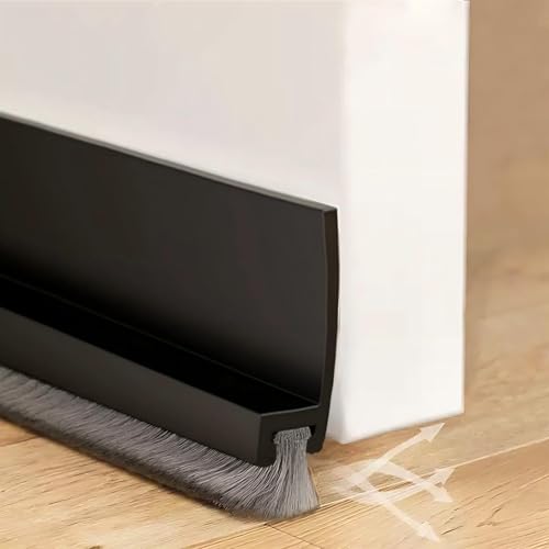 Cotensta 100 cm, junta de escova preta para porta, fecho de baixo porta, fecho de silicone porta autocolante para fecho de porta, ajustável tira de vedação para anti-pó (Black)