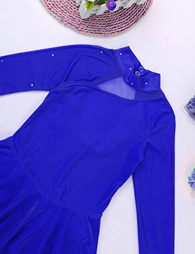Moggemol Kids Girls Figure Ice Skating Leotard Dress Mesh Splice Roller Skating Dance Performance Costume Royal Blue 10 Years #TOP4