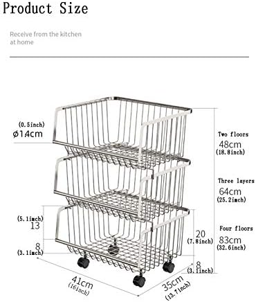 Rolling Laundry Basket, Metal Rolling Stackable Wire Baskets with Wheels Multi Purpose Trolley Cart for Kitchen Bathroom Living Room and Bedroom Organization