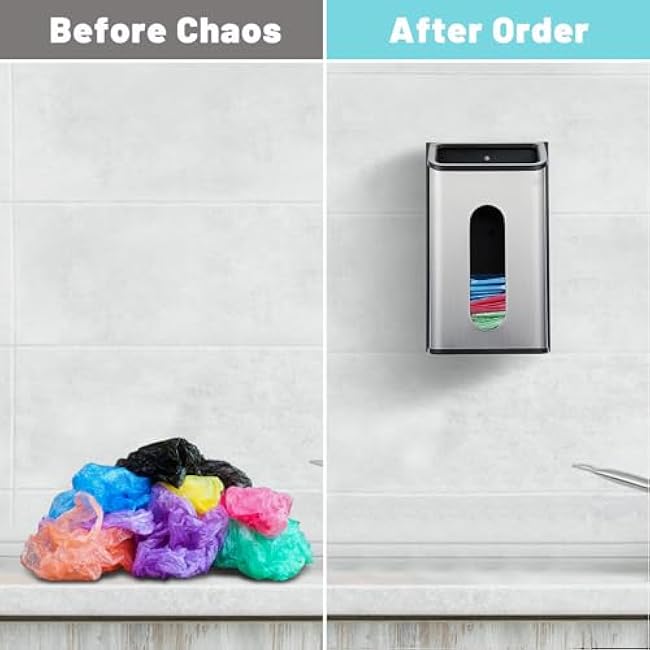 Sumnacon Grocery Bag Dispenser Wall Mount Stainless Steel Bag Dispenser for Plastic Bags Sturdy Grocery Bag Holder with Screws Adhesives Decorative Plastic Bag Holder for Kitchen Pantry Cabinet