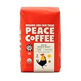 Peace Coffee Decaf French Roast | 20 oz Ground Dark Roast | Organic Fair Trade | Rich, Bold Flavor | Shade Grown, Fresh Roasted