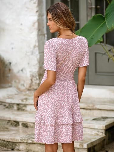 Simplee Womens Floral Short Summer Dress - Empire Waist A Line Flutter Sleeve V Neck Boho Mini Dresses with Pockets4