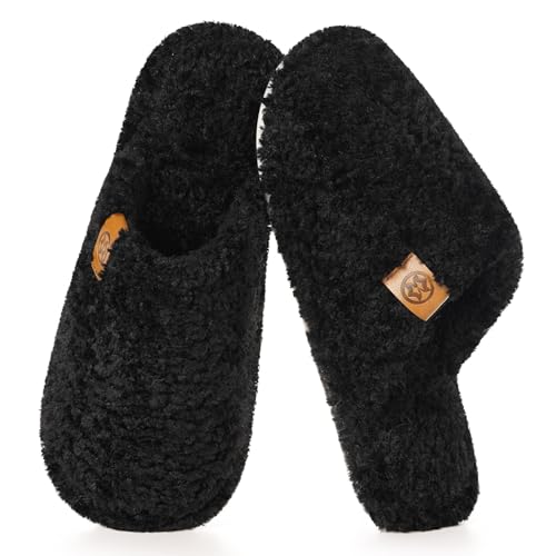 Dokela Pantoufles Femme Homme Mousse à Mémoire Chaussons Peluche Chaud Bout Fermé Chaussures Antidérapantes Slippers,Noir,40/41 EU