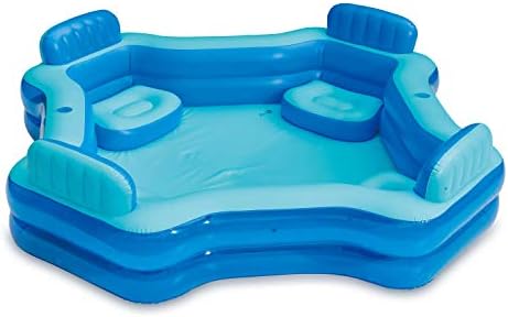 Summer Waves KB0706000 8.75ft x 26in Outdoor Inflatable Ring Above Ground 4 Person Deluxe Comfort Swimming Pool with Backrests and Cupholders