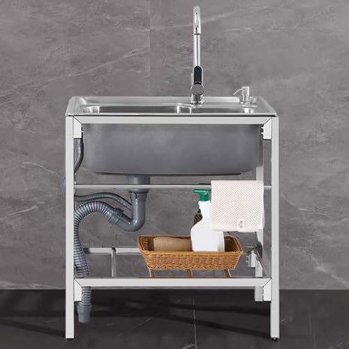 Lavello da cucina commerciale in acciaio inossidabile, autoportante, vasca singola, lavelli commerciali indipendenti, adatto per cucina, ristorante, bar, esterno