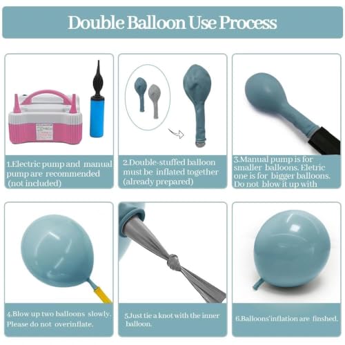Image of Pink Blue Yellow Balloon Garland Double Stuffed Dusty Blue Pink Balloons