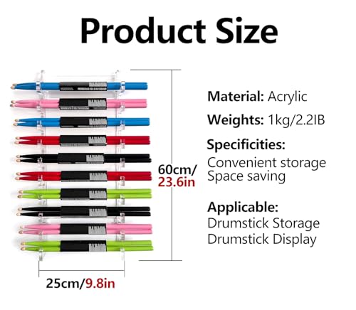 ERRULAN Acrylic Drum Stick Holder, drumstick display para 10 pares de baquetas, accesorios para batería, color blanco miniatura 2