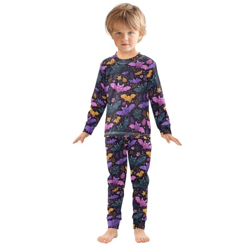 Pajama Sets Long Sleeve Cute Bats Flying Nightly Soft Comfy Sleepwear 2 Piece PJS 3-8T2